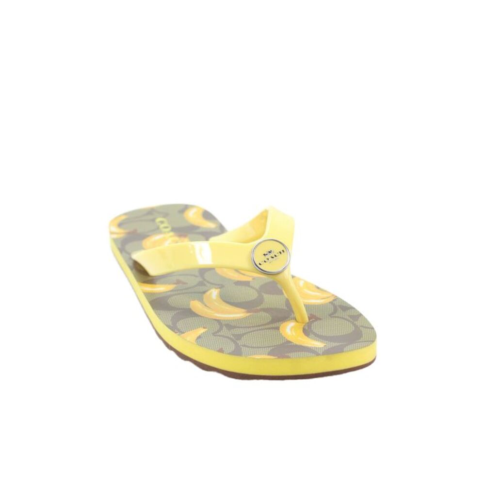 Coach Womens Banana Print Slide On Thong Sandals Flip Flops Yellow Size 7B
